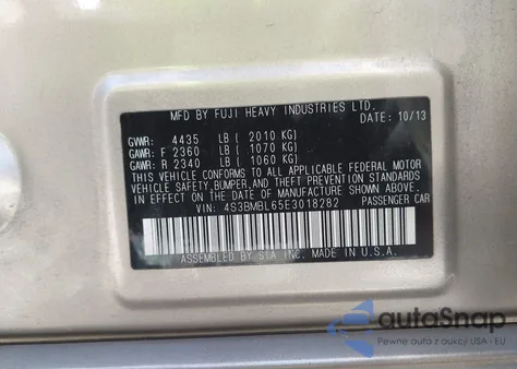 2014 Subaru Legacy 2.5I Limited из США, поврежденный, VIN 4S3BMBL65E3018282